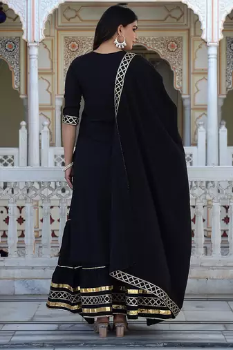 black crepe kurta sharara set with embroidery
