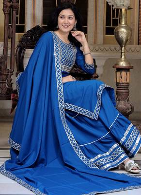 blue crepe kurta sharara set with embroidery 1