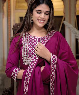wine crepe kurta sharara set with embroidery 2