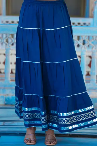 teal blue crepe kurta sharara set with embroidery