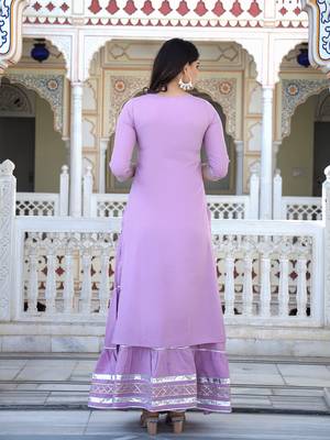 baby pink crepe kurta sharara set with embroidery 3