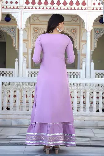 baby pink crepe kurta sharara set with embroidery