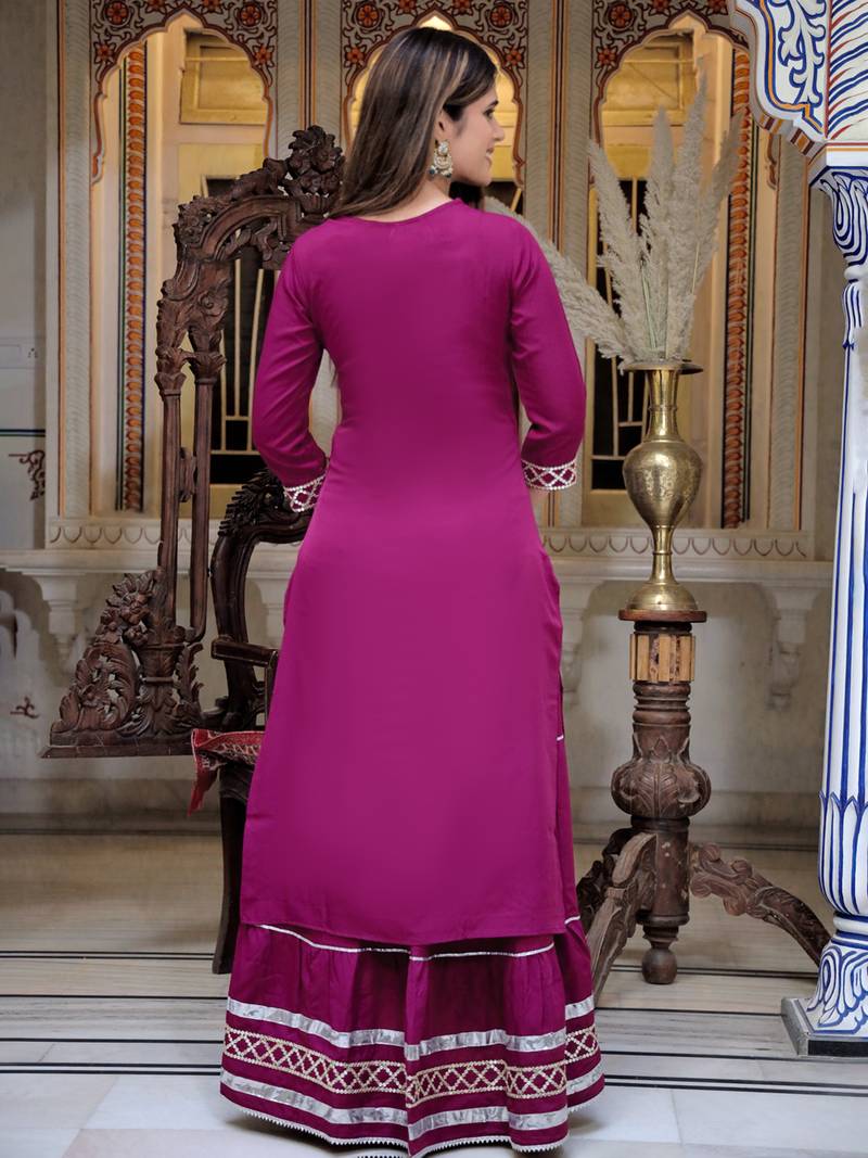 Wine embroidered crepe kurta pant with dupatta