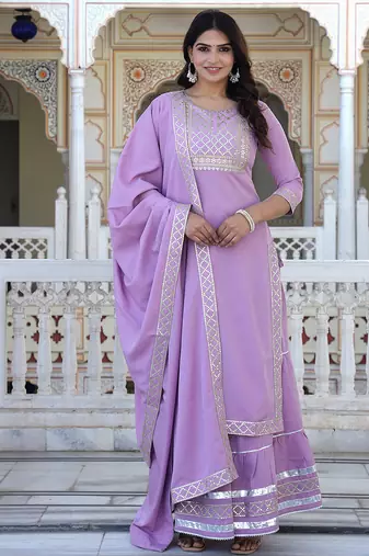 baby pink crepe kurta sharara set with embroidery