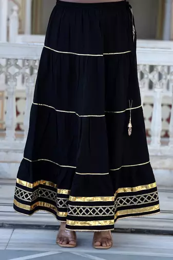 black crepe kurta sharara set with embroidery
