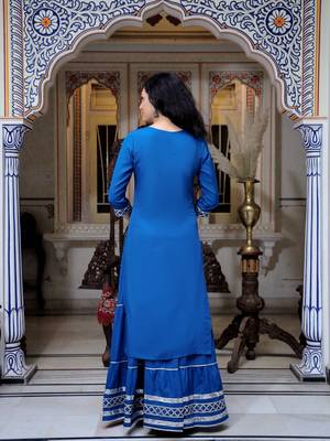 blue crepe kurta sharara set with embroidery 3