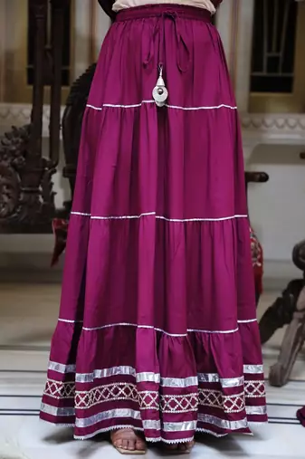 wine crepe kurta sharara set with embroidery