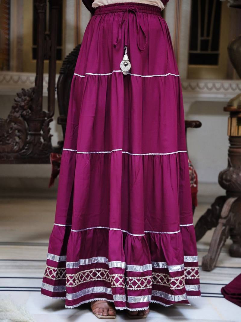 Wine embroidered crepe kurta pant with dupatta