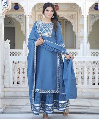 grey crepe kurta sharara set with embroidery 1