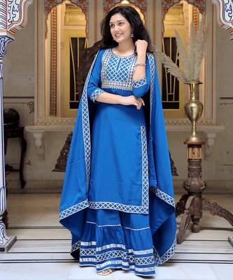 blue crepe kurta sharara set with embroidery 5