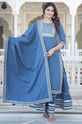 grey crepe kurta sharara set with embroidery