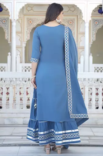grey crepe kurta sharara set with embroidery