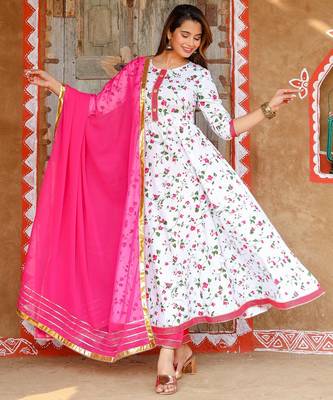 white cotton kurta pant set with printed work 1