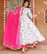 White embroidered cotton kurta pant with dupatta