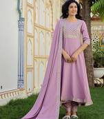 Pink embroidered crepe kurta pant with dupatta