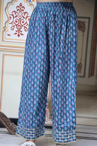 blue cotton anarkali kurta set with embroidery