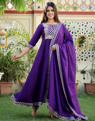 purple rayon anarkali kurta set with embroidery 5
