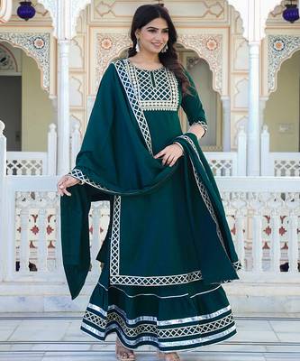green crepe kurta sharara set with embroidery 2
