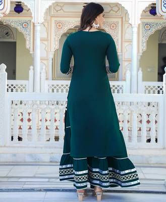 green crepe kurta sharara set with embroidery 3