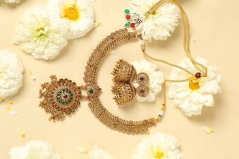 gold plated necklace set with jhumkas 5