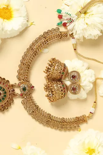 gold plated necklace set with jhumkas
