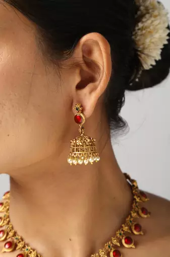 gold plated necklace set with matching earrings