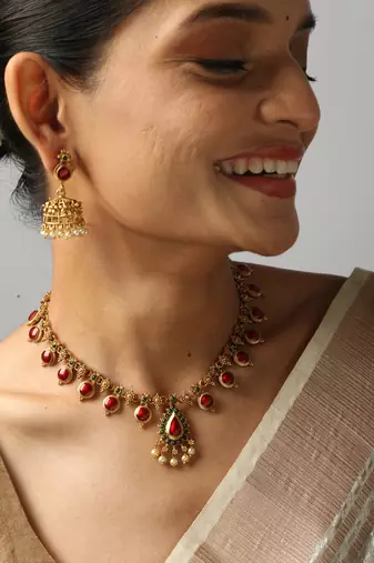 gold plated necklace set with matching earrings