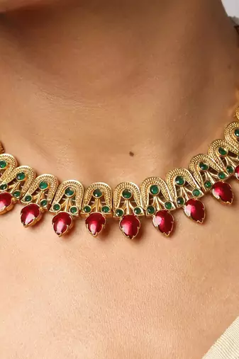 gold plated necklace set with matching earrings