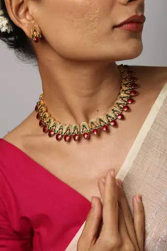 gold plated necklace set with matching earrings