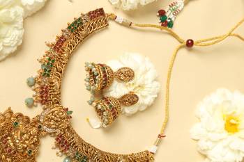 gold plated temple jewellery set with lakshmi motifs 3
