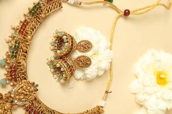 gold plated temple jewellery set with lakshmi motifs 5