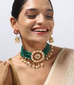 emerald beaded choker with floral pendant