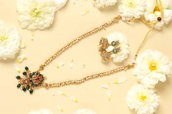 gold pearl chain necklace with floral pendant work 5