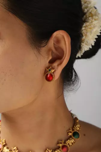 gold plated necklace set with elephant & ruby stones