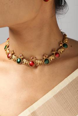 gold plated necklace set with elephant & ruby stones 4
