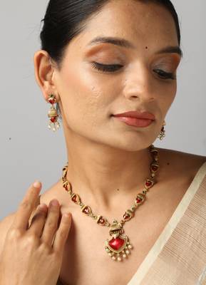 multicolor gold plated necklace set with stone pendant 2