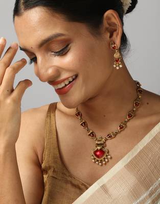 multicolor gold plated necklace set with stone pendant 1