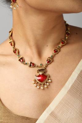 multicolor gold plated necklace set with stone pendant 3