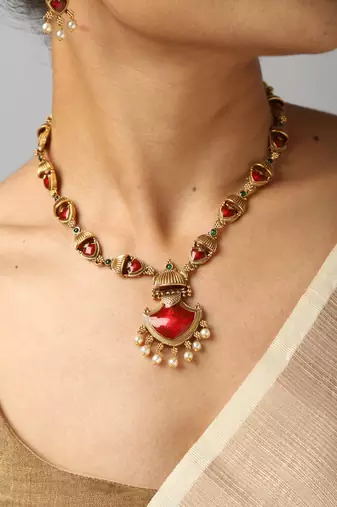 multicolor gold plated necklace set with stone pendant