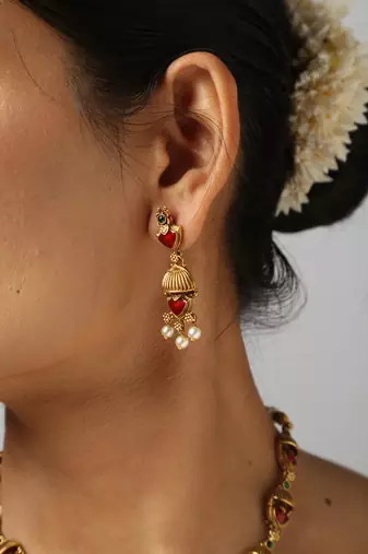 multicolor gold plated necklace set with stone pendant
