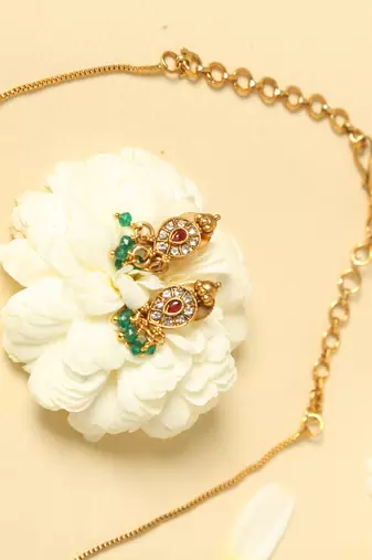 multicolor gold plated necklace set with floral work
