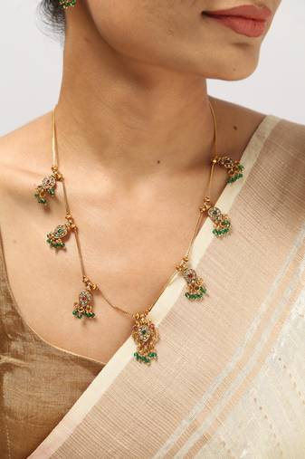 multicolor gold plated necklace set with floral work