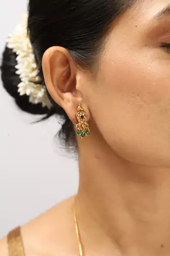 multicolor gold plated necklace set with floral work