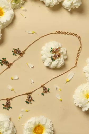 multicolor gold plated necklace set with floral work