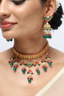 green beaded choker necklace with statement work 1