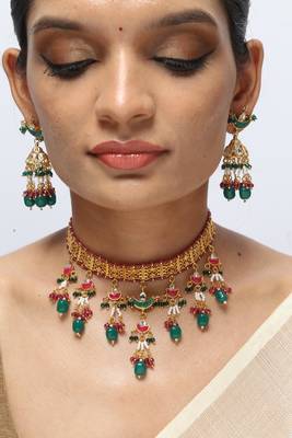 green beaded choker necklace with statement work 2