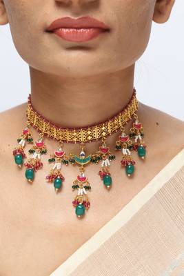 green beaded choker necklace with statement work 5
