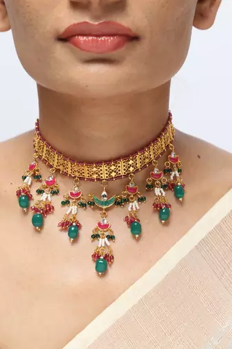 green beaded choker necklace with statement work