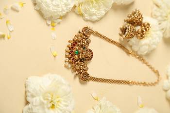 gold plated temple necklace set with lakshmi work 2