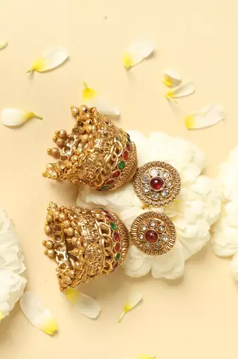 gold plated temple necklace set with lakshmi work